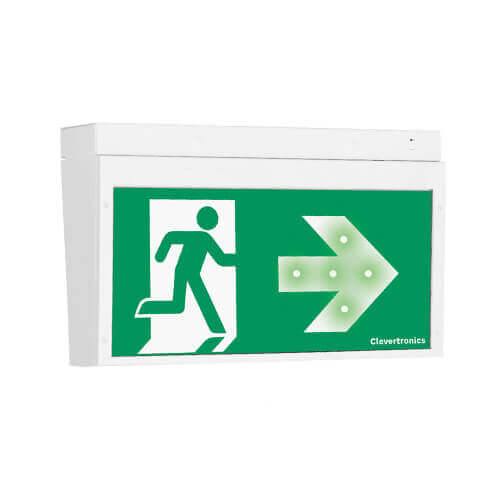 CleverEvac Dynamic Green Exit, Surface Mount, LP, Running Man Arrow One Way, Double Sided